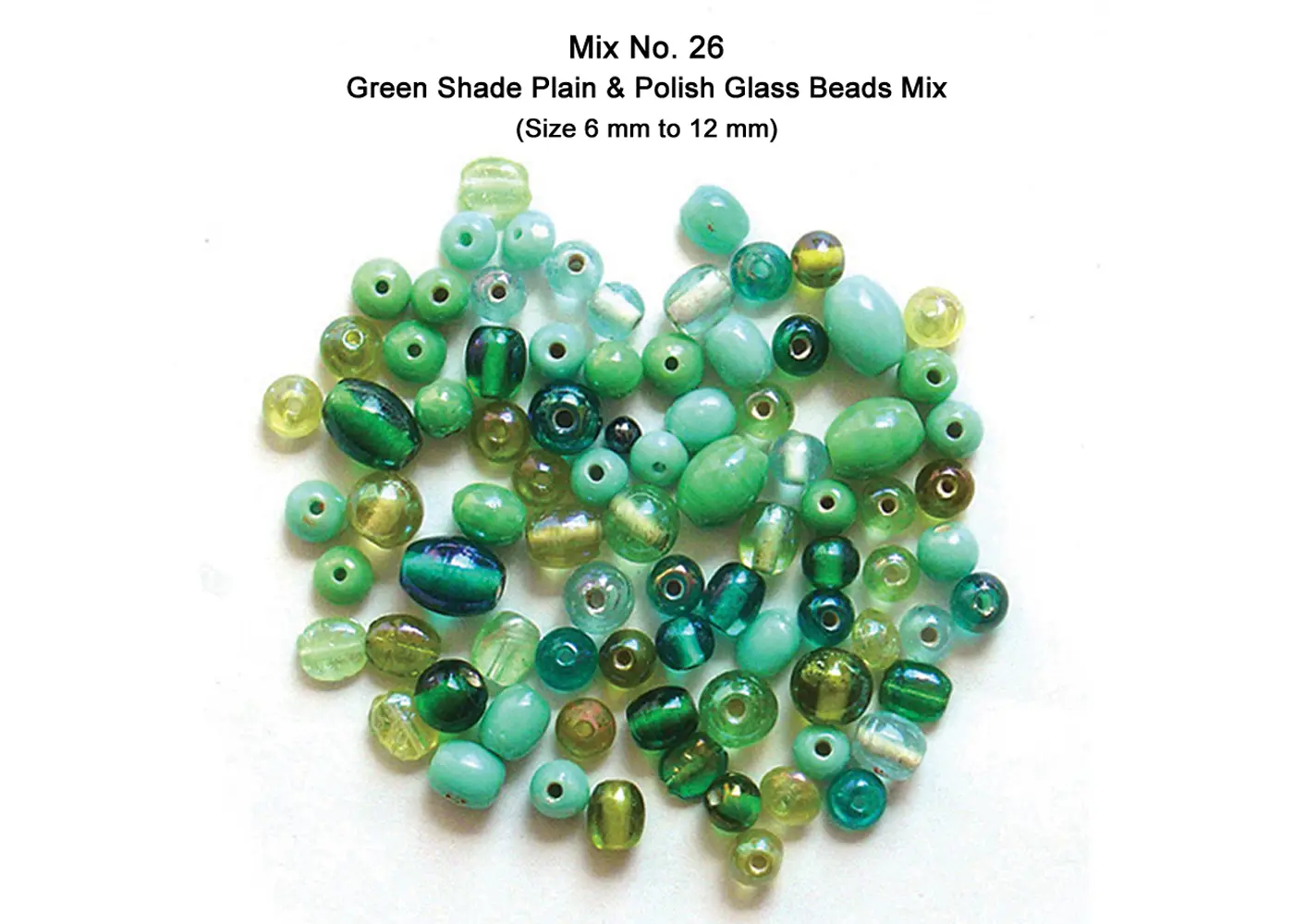 Green Color Plain with Polish Glass Beads Mix (Size 6 mm to 12 mm)